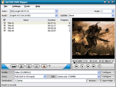 ImTOO DVD Ripper 3 0 6 1223 перегон DVD в DivX