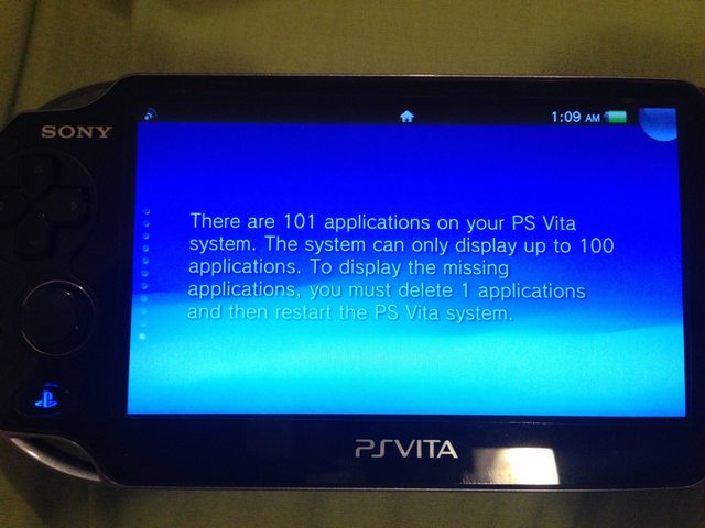 PS Vita не позволяет установить более 100 приложений